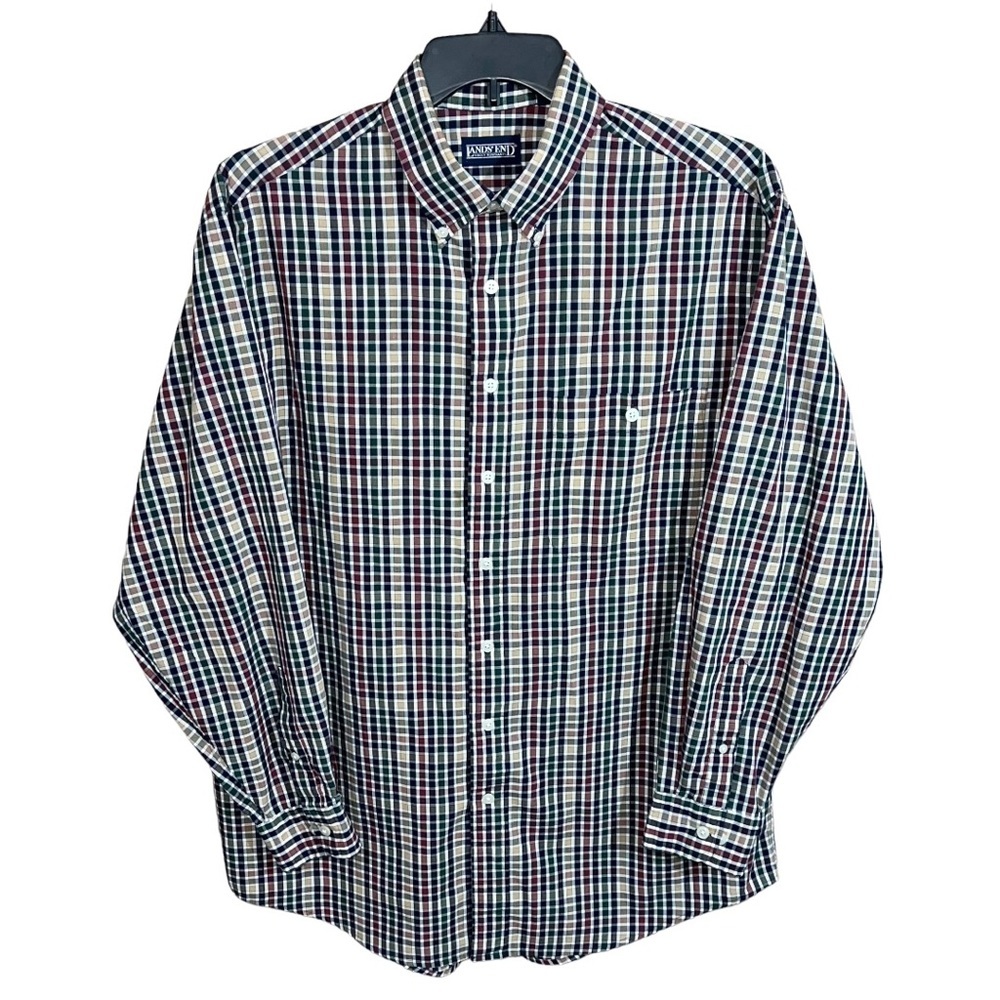 Lands End Dress Shirt Men’s Size 16-16.5 LT Large Tall Plaid Check Button Front